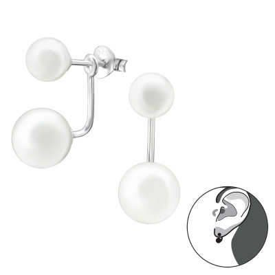 Silver Ball Ear Jacket with Synthtic Pearl