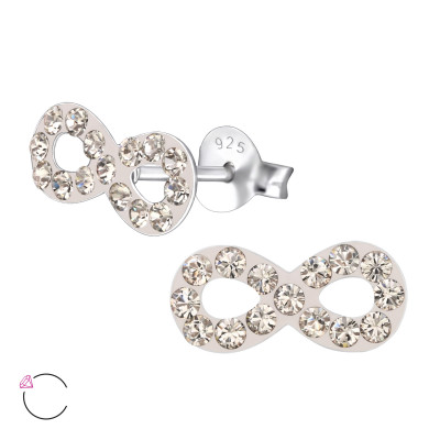 Children's Silver Infinity Ear Studs with Genuine European Crystals