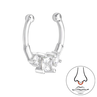 Silver Geometric Nose Clip with Cubic Zirconia