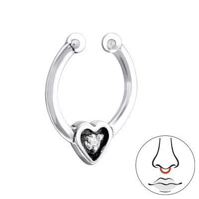 Silver Heart Nose Clip with Cubic Zirconia