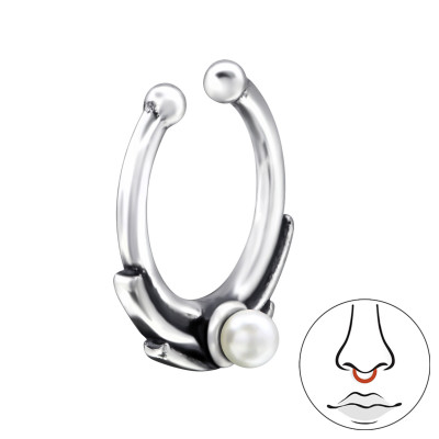 Silver Bali Nose Clip with Synthetic Pearl