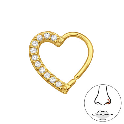 Heart Sterling Silver Nose Hoop with Cubic Zirconia