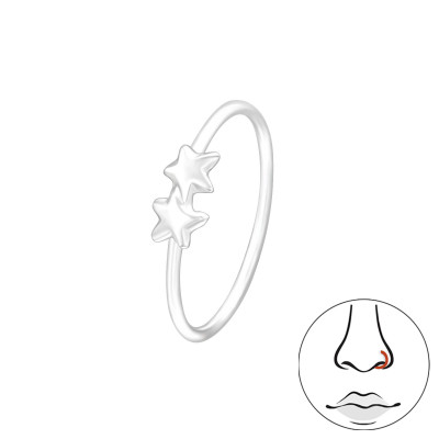 Silver Double Stars Nose Ring