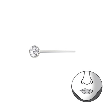 2.5Mm Round Bend To Fit Nose Studs Sterling Silver Nose Studs and Clip with Crystal