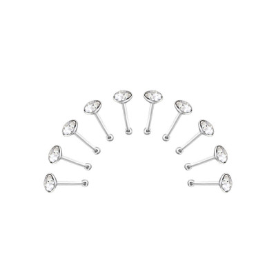 Round Sterling Silver Nose Studs and Clip with Crystal