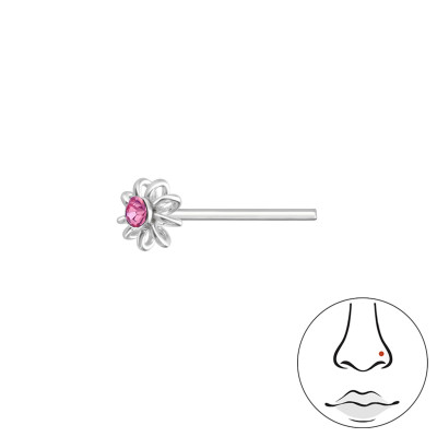 Silver Flower Bend to fit Nose Studs with Crystal