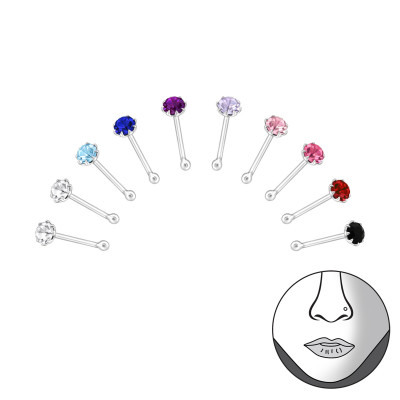 Mixed Sterling Silver Nose Studs and Clip with Crystal