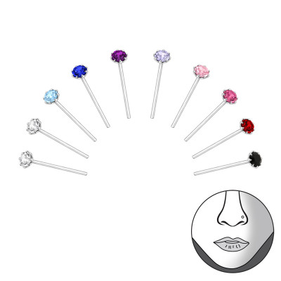 Mixed Sterling Silver Nose Studs and Clip with Crystal