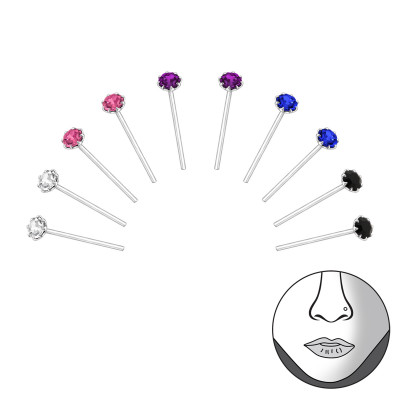 Mixed Sterling Silver Nose Studs and Clip with Crystal