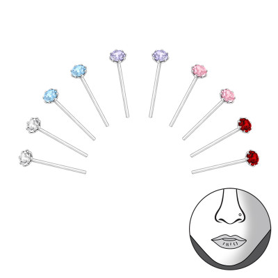 Mixed Sterling Silver Nose Studs and Clip with Crystal