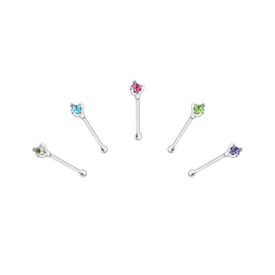 Round Sterling Silver Nose Studs and Clip with Crystal