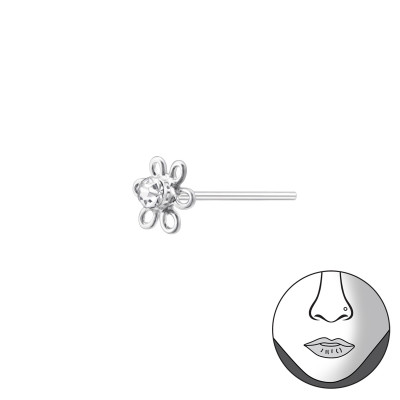 Flower Bend To Fit Nose Studs Sterling Silver Nose Studs and Clip with Crystal