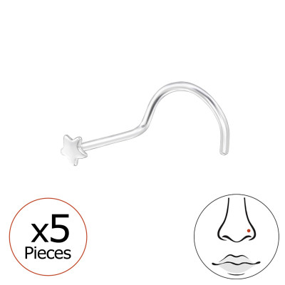 Star Sterling Silver Nose Stud, Screw, Twist (x5)