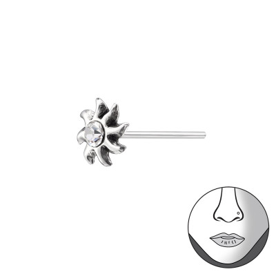 Sun Bend To Fit Nose Studs Sterling Silver Nose Studs and Clip with Crystal