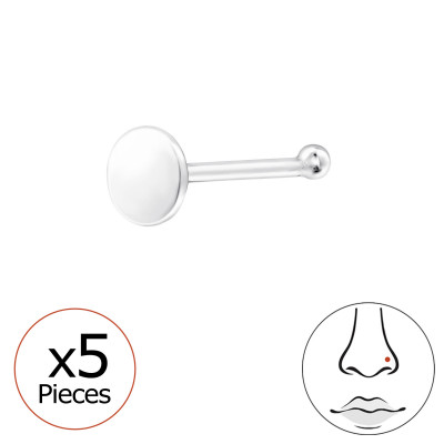 Round Disc Sterling Silver Nose Stud, Tragus, Helix, Upper Ear (x5)