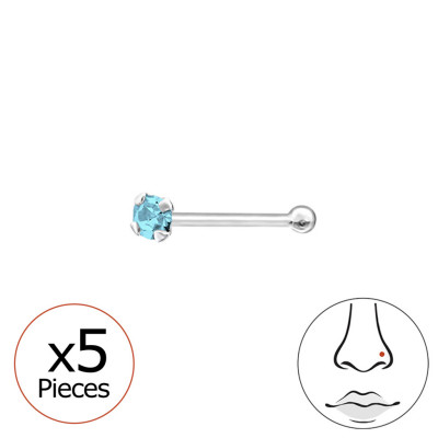 Silver Round Nose Stud Set with Ball and Crystal x5