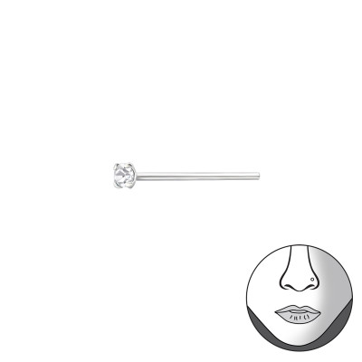 1.5Mm Round  Bend To Fit Nose Studs Sterling Silver Nose Studs and Clip with Crystal