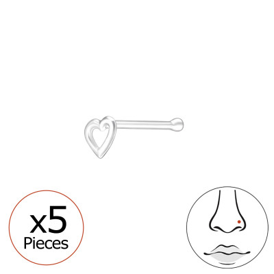 Silver Heart Nose Stud Set