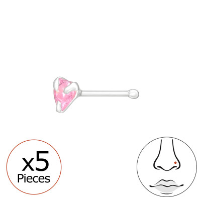 Silver Heart Nose Stud Set with Cubic Zirconia