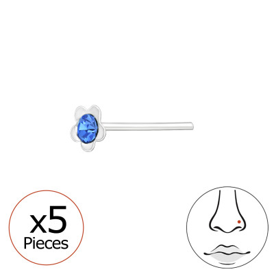 Silver Flower Nose Stud Set with Crystal