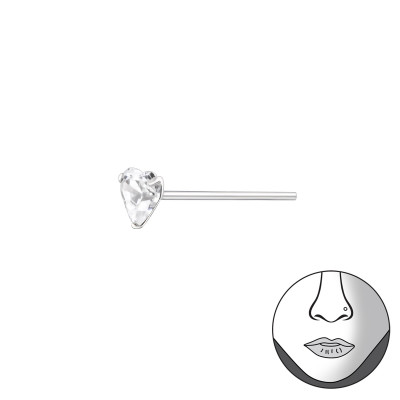 Heart Bend To Fit Nose Studs Sterling Silver Nose Studs and Clip with Cubic Zirconia