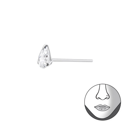 Silver Pear Bend to fit Nose Studs with Cubic Zirconia