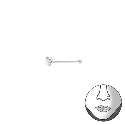 1.5Mm Round Nose Studs with Ball Sterling Silver Nose Studs and Clip with Cubic Zirconia
