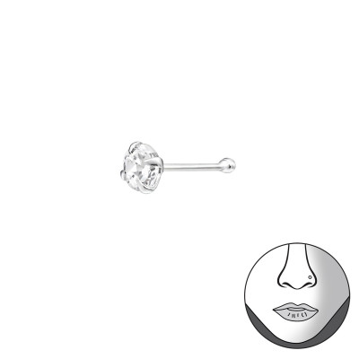 3mm Round Nose Studs with Ball Sterling Silver Nose Studs and Clip with Cubic Zirconia