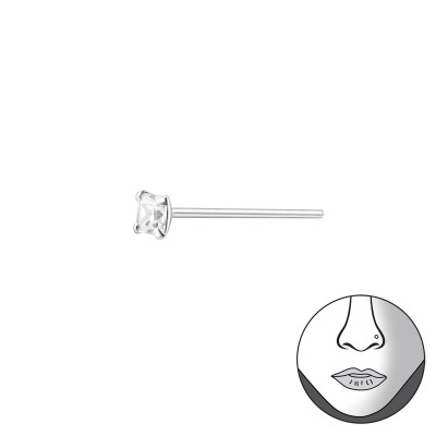 2mm Square Bend To Fit Nose Studs Sterling Silver Nose Studs and Clip with Cubic Zirconia
