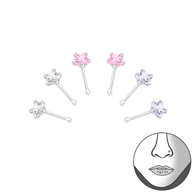 Star Sterling Silver Nose Studs and Clip with Cubic Zirconia