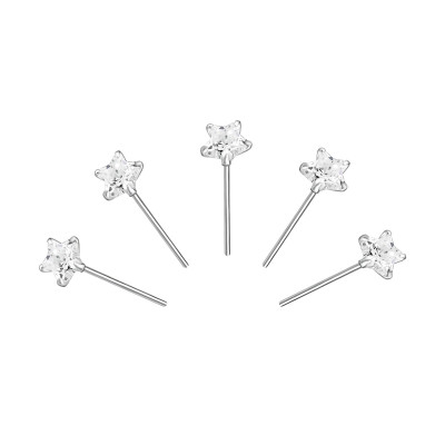 Star Sterling Silver Nose Studs and Clip with Cubic Zirconia