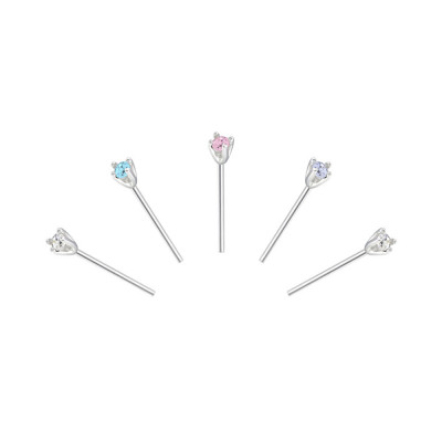 Round Sterling Silver Nose Studs and Clip with Cubic Zirconia