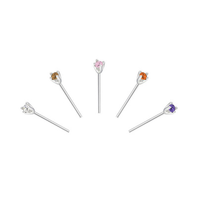 Round Sterling Silver Nose Studs and Clip with Cubic Zirconia