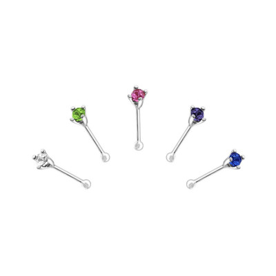 Round Sterling Silver Nose Studs and Clip with Crystal