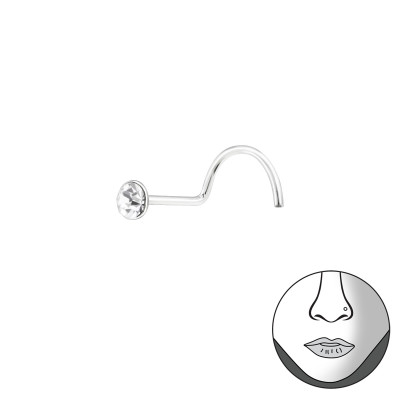 2mm Round Nose Screw Sterling Silver Nose Studs and Clip with Crystal