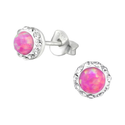 Silver Colorful Ear Studs with Crystal and Synthetic Opal