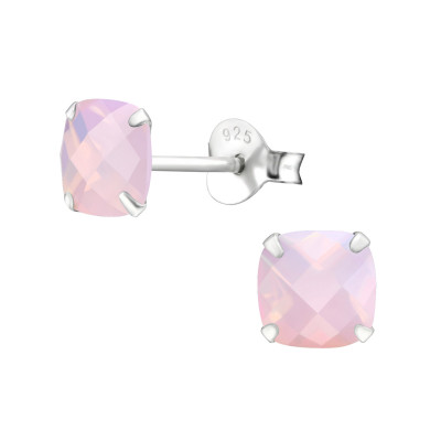 Silver Square Ear Studs with Nano Opal