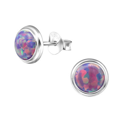 Silver Round Ear Studs with Opal