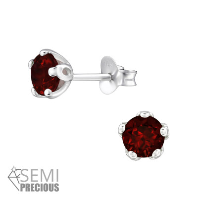 Silver Round 5mm Ear Studs with Semi Precious