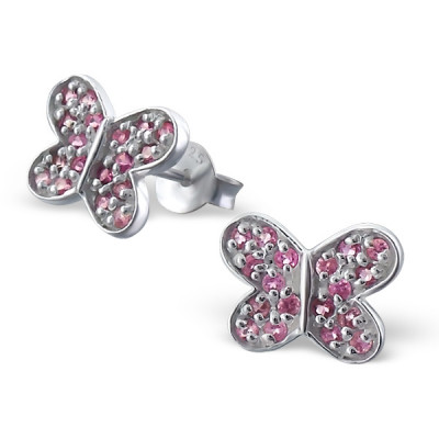 Butterfly Sterling Silver Ear Studs with Semi Precious