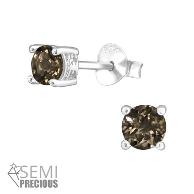 Silver Round 4mm Ear Studs with Semi Precious