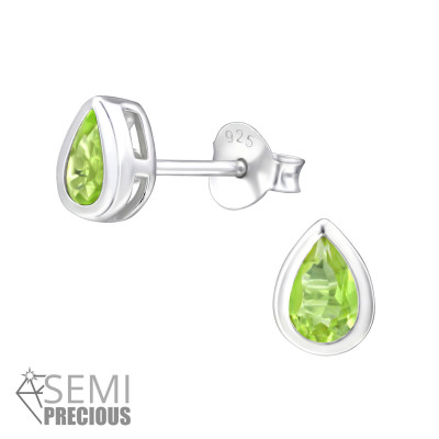 Silver Pear 3X5Mm Ear Studs with Semi Precious