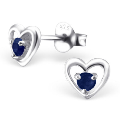 Heart Sterling Silver Ear Studs with Semi Precious