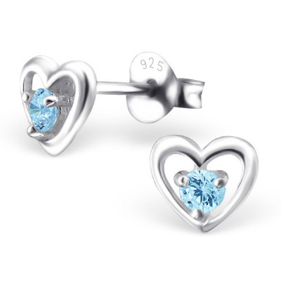 Heart Sterling Silver Ear Studs with Semi Precious