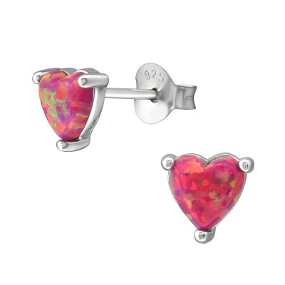 Heart Sterling Silver Ear Studs with Opal