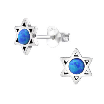 Silver Star Ear Studs with Synthetic Opal