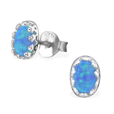 Silver Oval Ear Studs with Opal