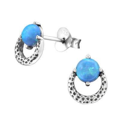 Silver Oval Ear Studs with Opal