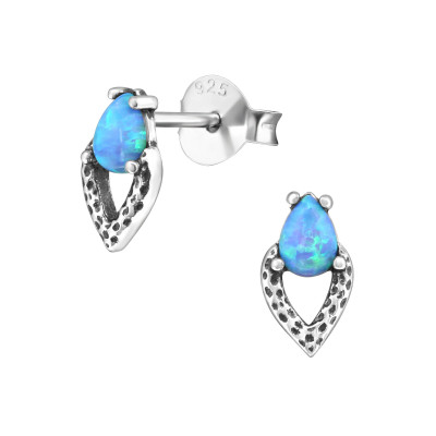 Silver Pear Ear Studs with Opal