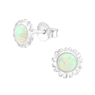 Silver Sun Ear Studs with Opal